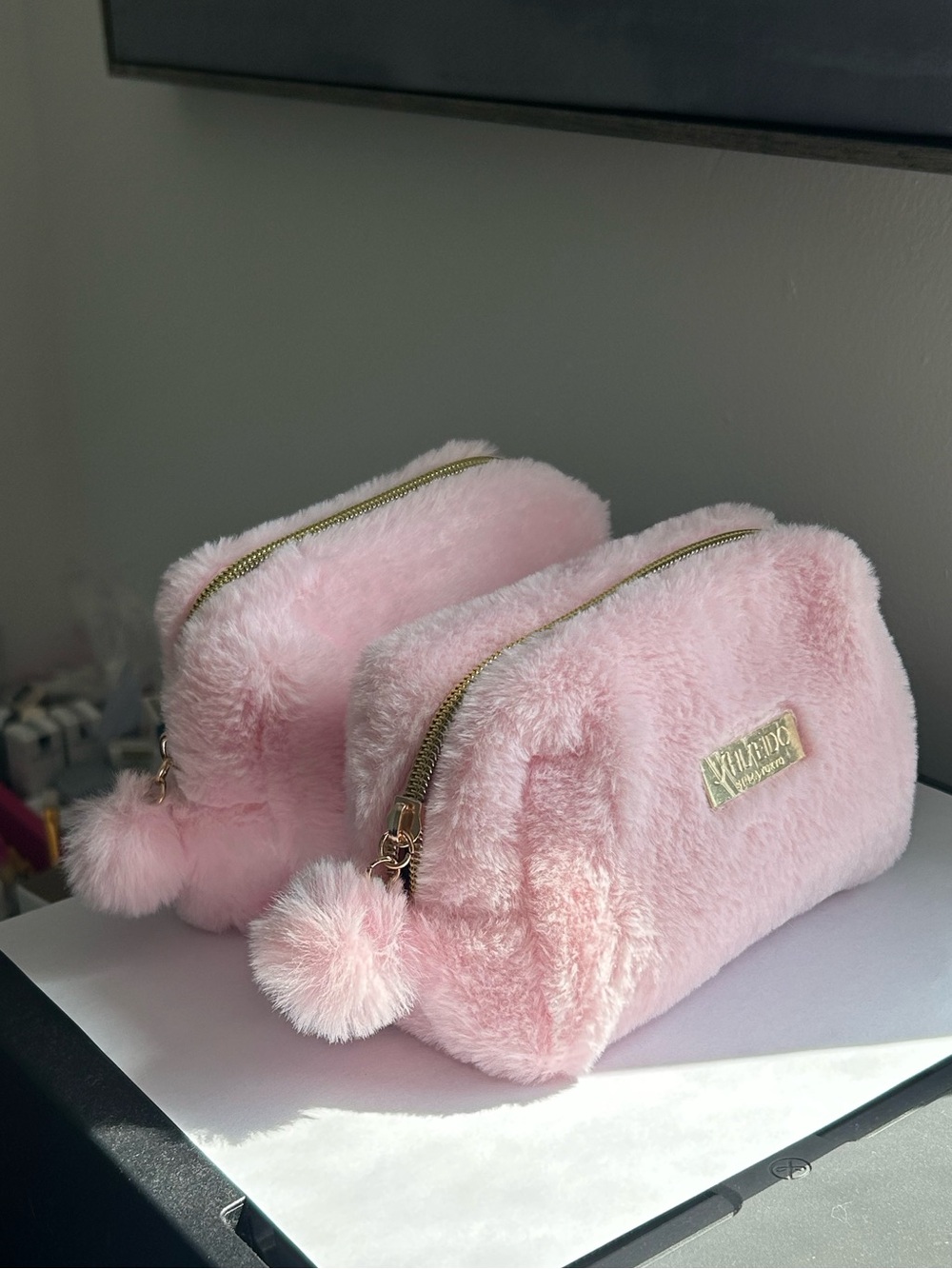 Shiseido Pink Fuzzy Cosmetic Pouch with Pom Pom